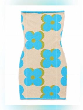 Bailey Rose Beige Blue Floral Strapless Bodycon Mini Dress S
